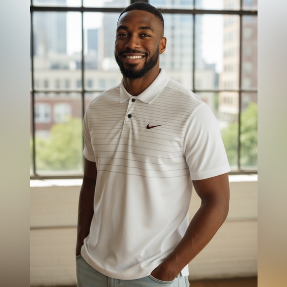 Nike DRI-FIT Men's Polo in White with Burgundy Logo - Picture 1 of 12